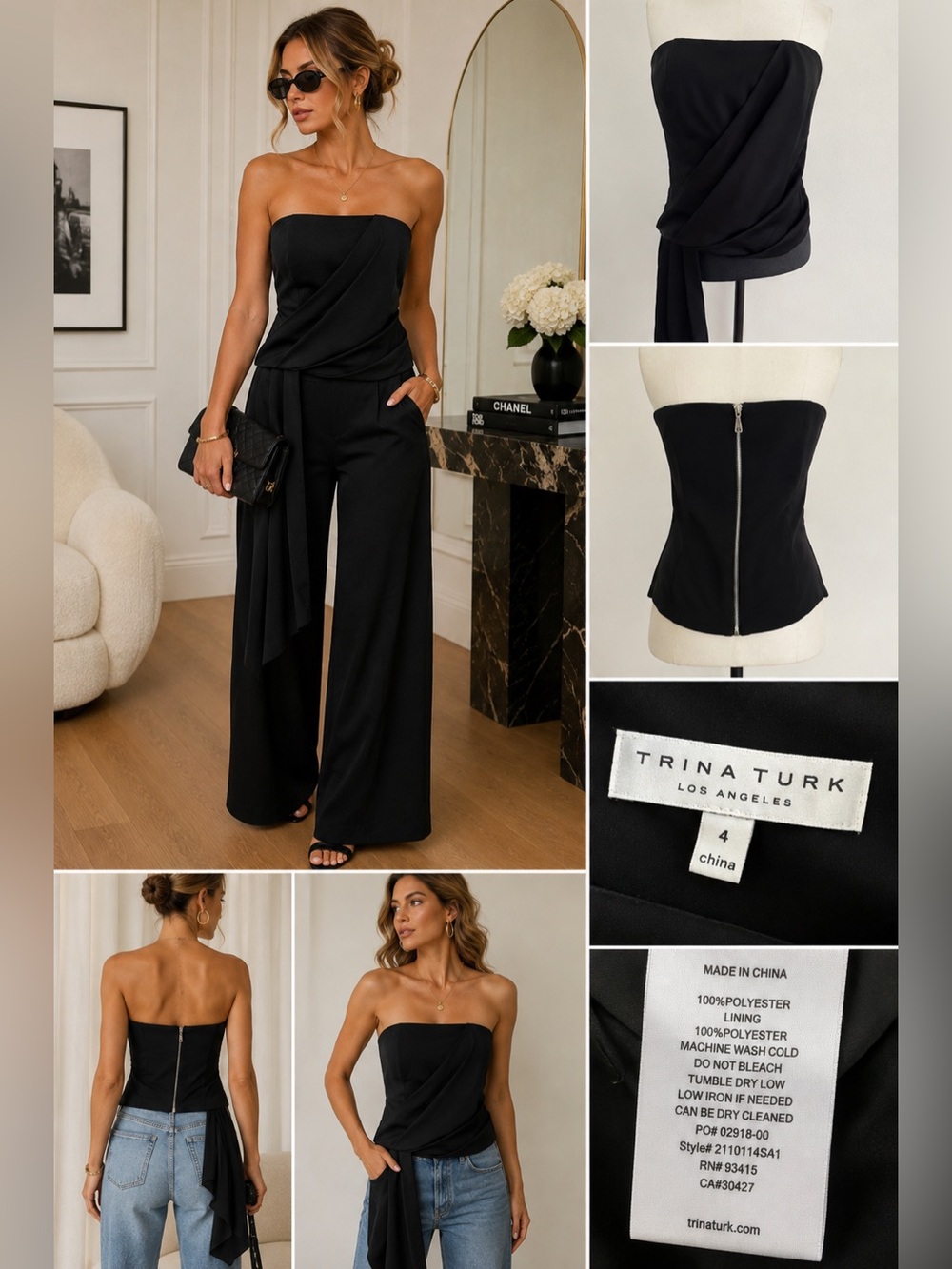 Trina Turk Black Strapless Draped Corset Top Size 4